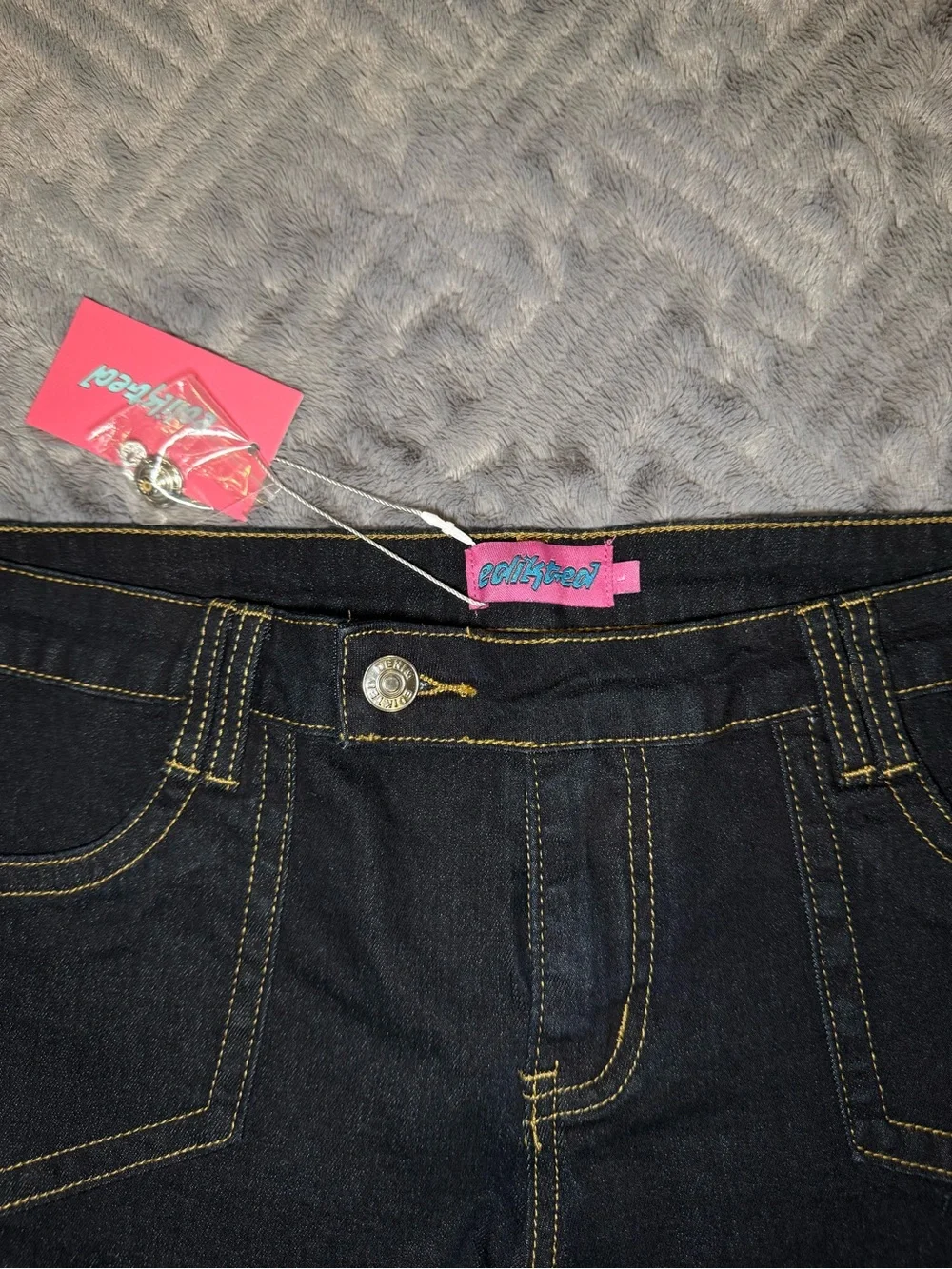 Edikted Low Rise Dark Wash Denim Short Shorts - Women